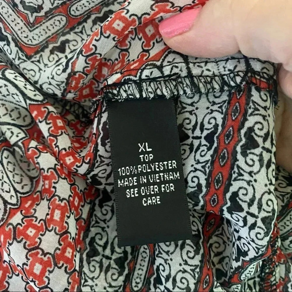 Alyx XL red white & black boho print sheer top - Picture 5 of 6
